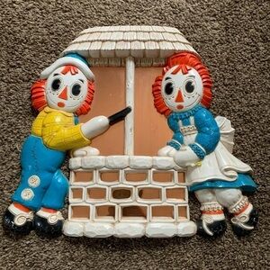 Vintage Wall Hanging Raggedy Ann & Andy Standing by a Well